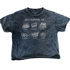 Fifth Sun 90's Survival Kit Acid Wash Graphic Tee Crop Top - Sz L